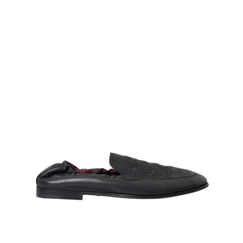 Dolce & Gabbana Schwarzes Logo besticktes Leder Loafer Männer Kleid Schuhe - EU39/US6