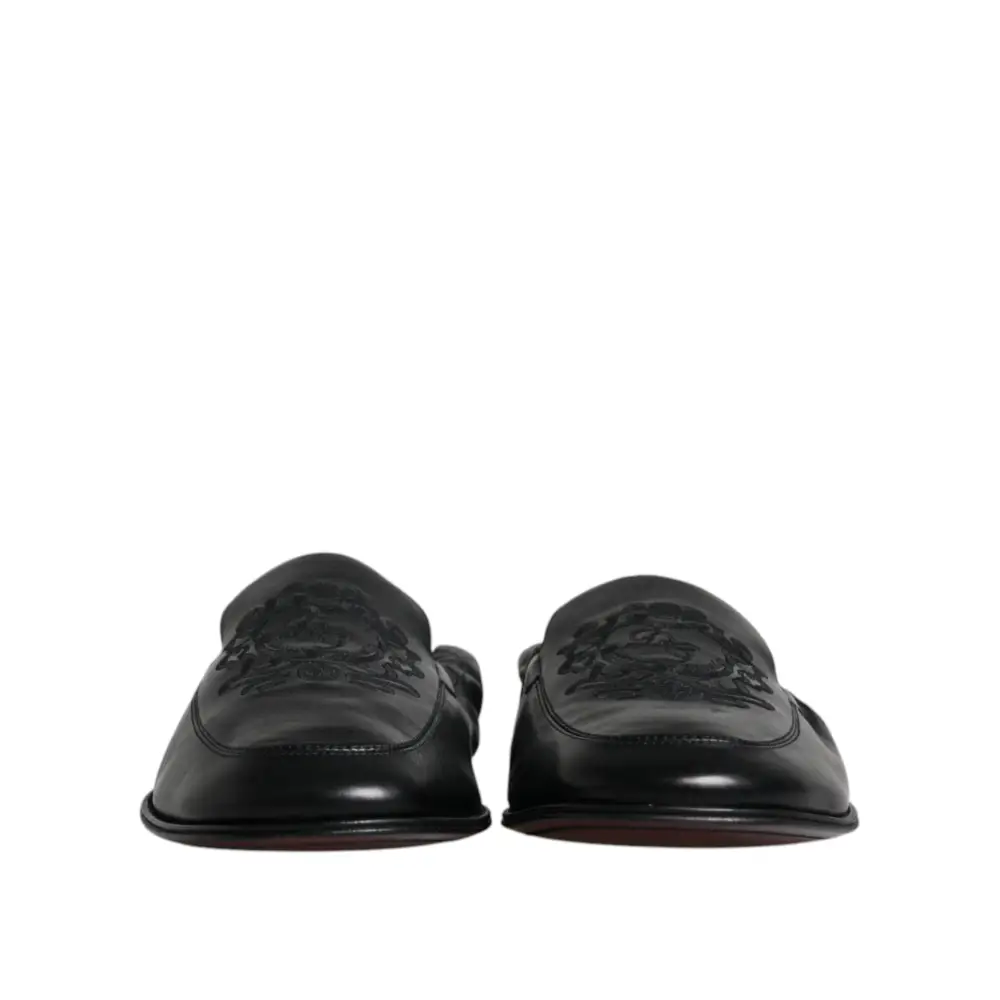 Dolce & Gabbana Schwarzes Logo besticktes Leder Loafer Männer Kleid Schuhe - EU40/US7