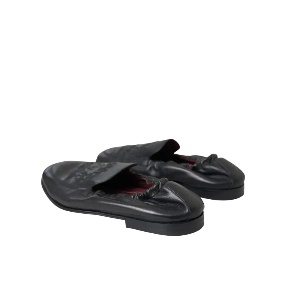 Dolce & Gabbana Schwarzes Logo besticktes Leder Loafer Männer Kleid Schuhe - EU39/US6