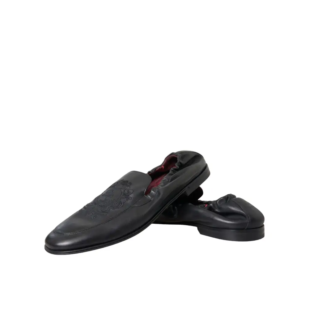 Dolce & Gabbana Schwarzes Logo besticktes Leder Loafer Männer Kleid Schuhe - EU39/US6
