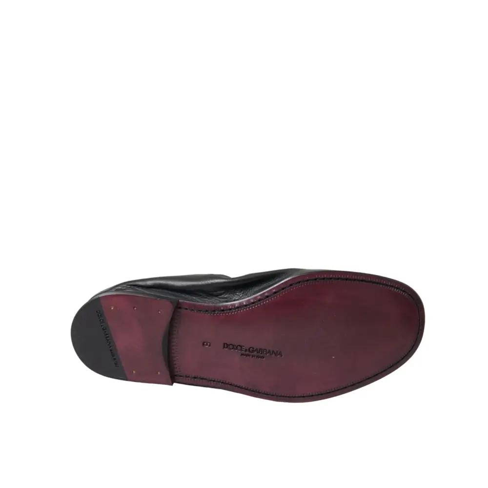 Dolce & Gabbana Schwarzes Logo besticktes Leder Loafer Männer Kleid Schuhe - EU39/US6