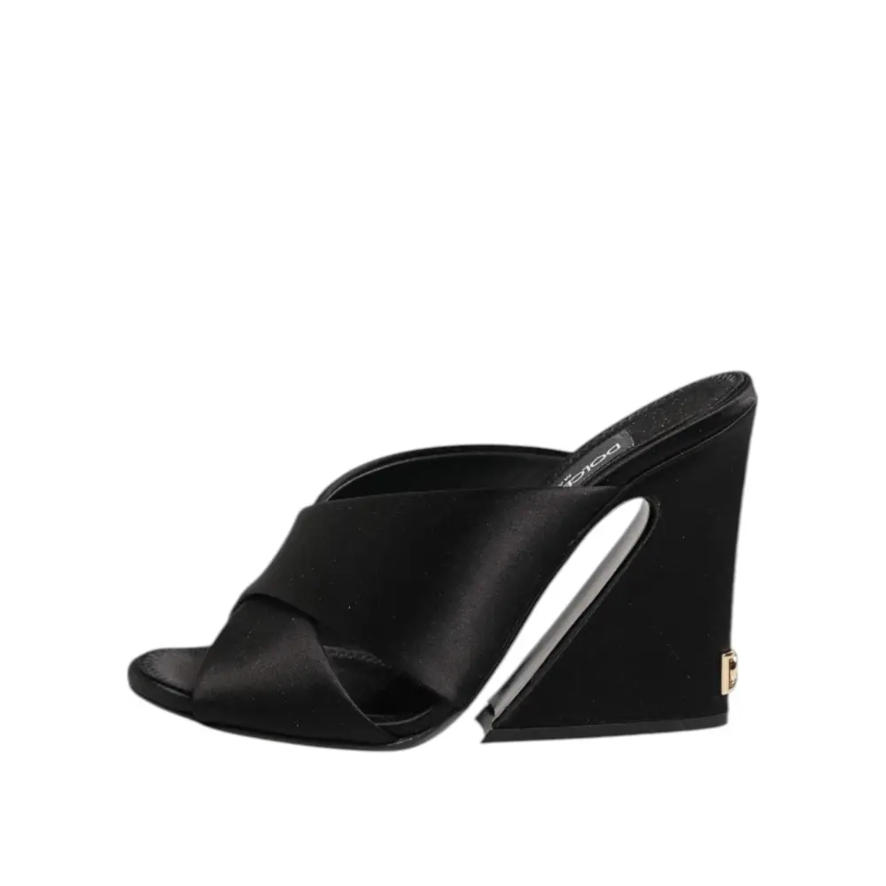 Dolce & Gabbana Schwarzes Logo KEIRA Satin Slides Sandalen Schuhe - EU35.5/US5