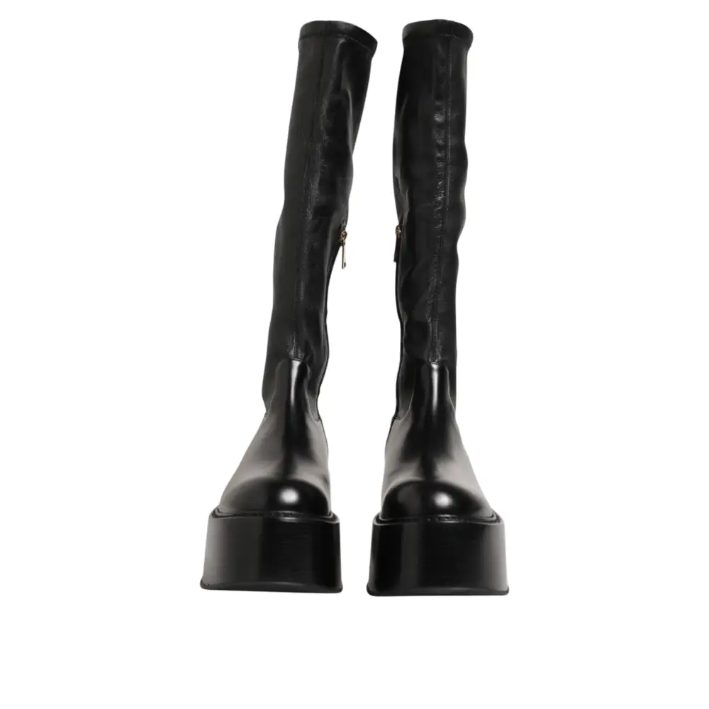 Dolce & Gabbana Schwarzes Logo Plaque Over The Calf Stiefel Schuhe - EU44/US11