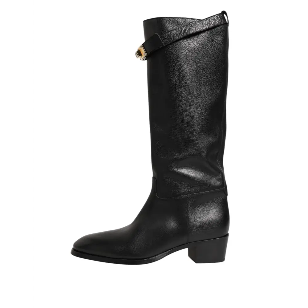 Dolce & Gabbana Schwarzes Logo Plaque Over The Calf Stiefel Schuhe - EU44/US11