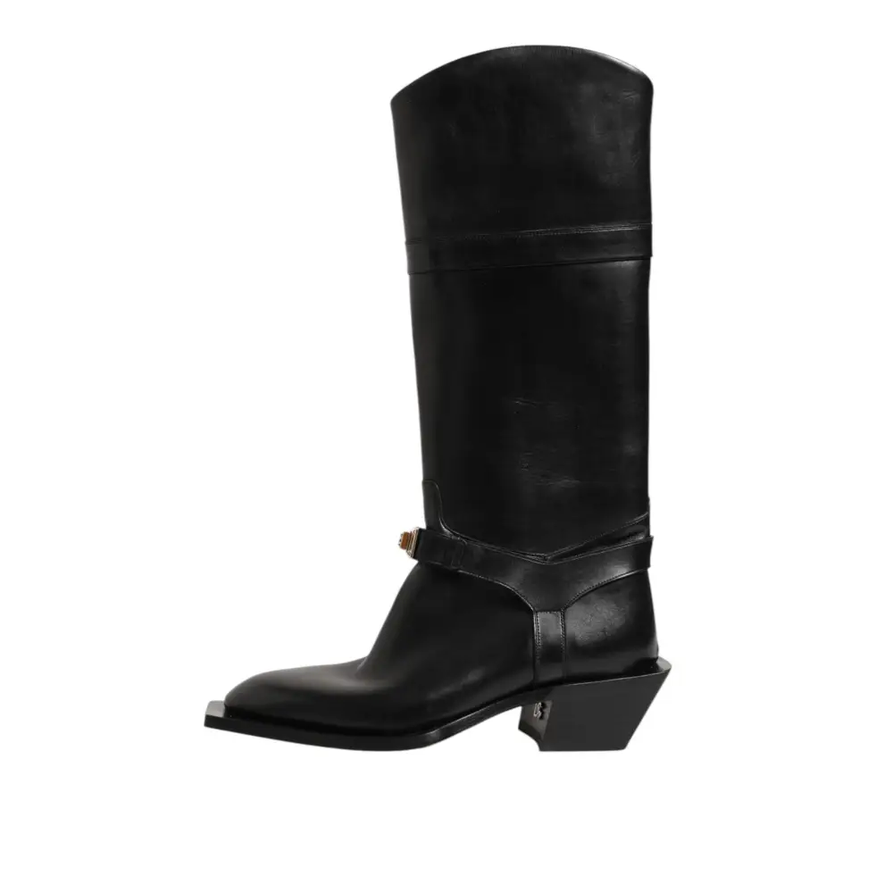 Dolce & Gabbana Schwarzes Logo Plaque Over The Calf Stiefel Schuhe - EU44/US11