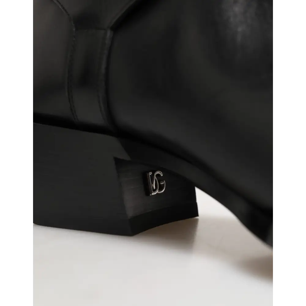 Dolce & Gabbana Schwarzes Logo Plaque Over The Calf Stiefel Schuhe - EU44/US11