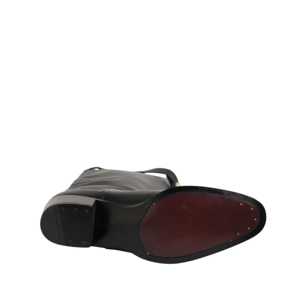 Dolce & Gabbana Schwarzes Logo Plaque Over The Calf Stiefel Schuhe - EU44/US11