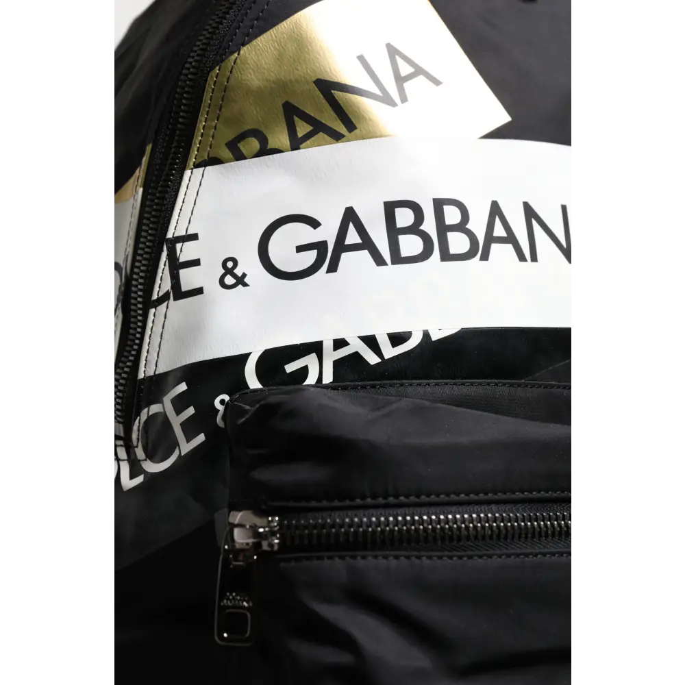 Dolce & Gabbana Schwarzes Logo Tape Polyamid Schule Reise Rucksack Tasche
