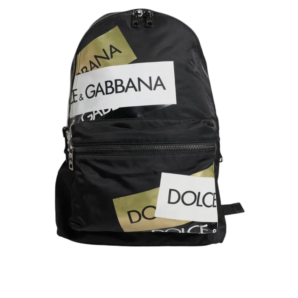 Dolce & Gabbana Schwarzes Logo Tape Polyamid Schule Reise Rucksack Tasche