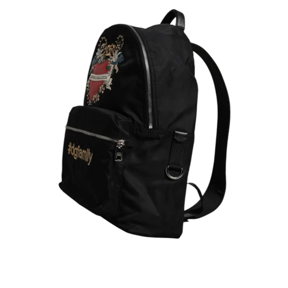 Dolce & Gabbana Schwarzes Nylon #DGFAMILY verschönert Rucksack VULCANO Tasche