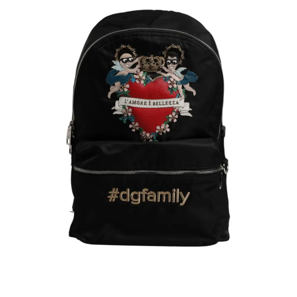 Dolce & Gabbana Schwarzes Nylon #DGFAMILY verschönert Rucksack VULCANO Tasche