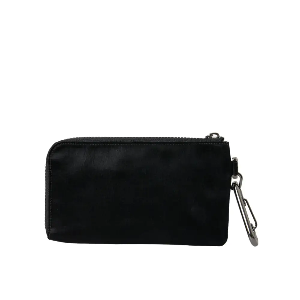 Dolce & Gabbana Schwarzes Nylon Logo Plaque Schlüsselanhänger Beutel Clutch Taschen