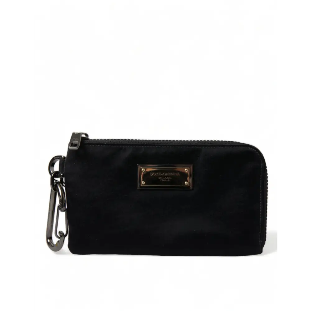 Dolce & Gabbana Schwarzes Nylon Logo Plaque Schlüsselanhänger Tasche Clutch