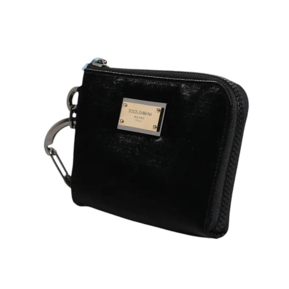 Dolce & Gabbana Schwarzes Nylon Logo Plaque Schlüsselanhänger Tasche Clutch