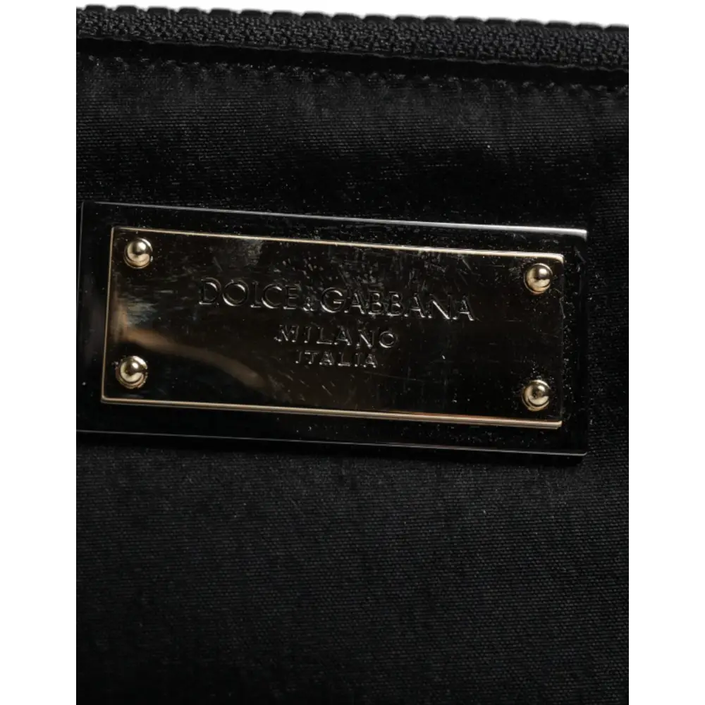 Dolce & Gabbana Schwarzes Nylon Logo Plaque Schlüsselanhänger Tasche Clutch