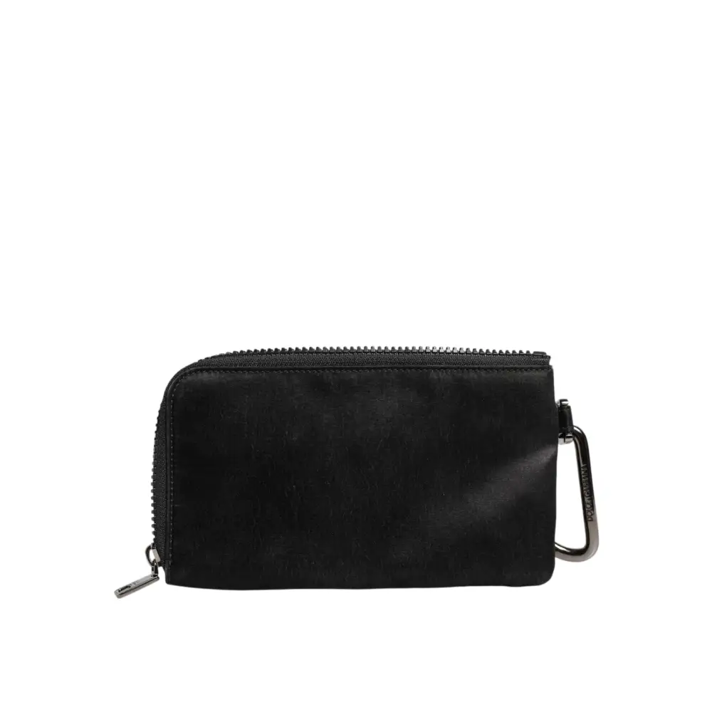 Dolce & Gabbana Schwarzes Nylon Logo Plaque Schlüsselanhänger Tasche Clutch