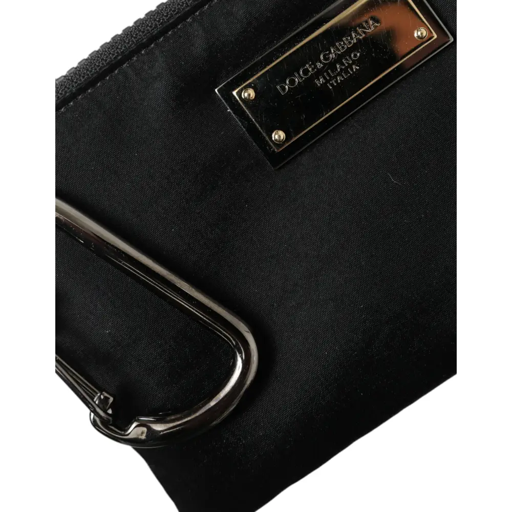 Dolce & Gabbana Schwarzes Nylon Logo Plaque Schlüsselanhänger Tasche Clutch