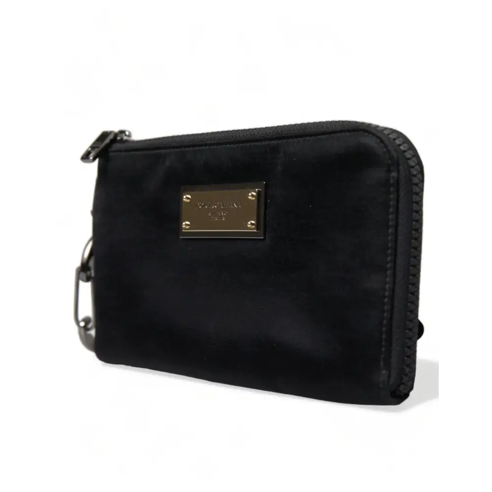 Dolce & Gabbana Schwarzes Nylon Logo Plaque Schlüsselanhänger Tasche Clutch