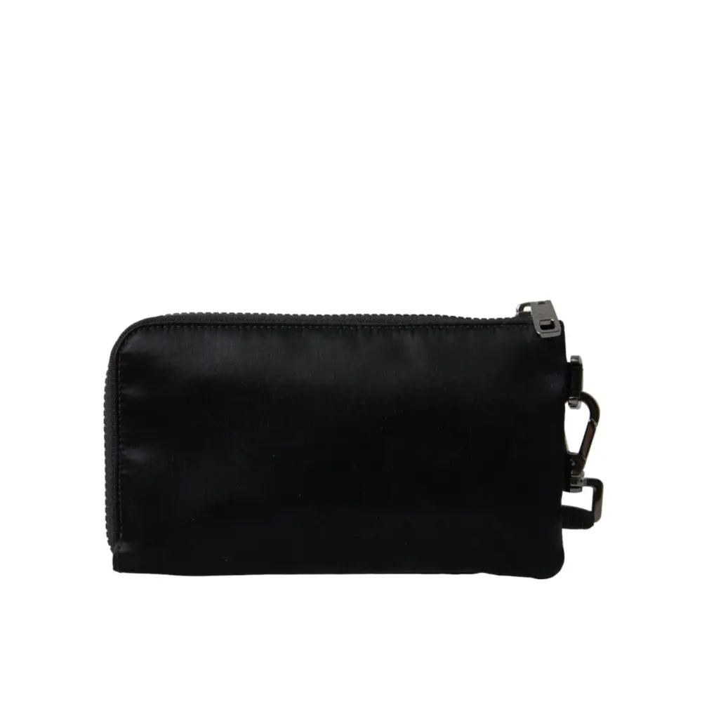 Dolce & Gabbana Schwarzes Nylon Logo Plaque Schlüsselanhänger Tasche Clutch