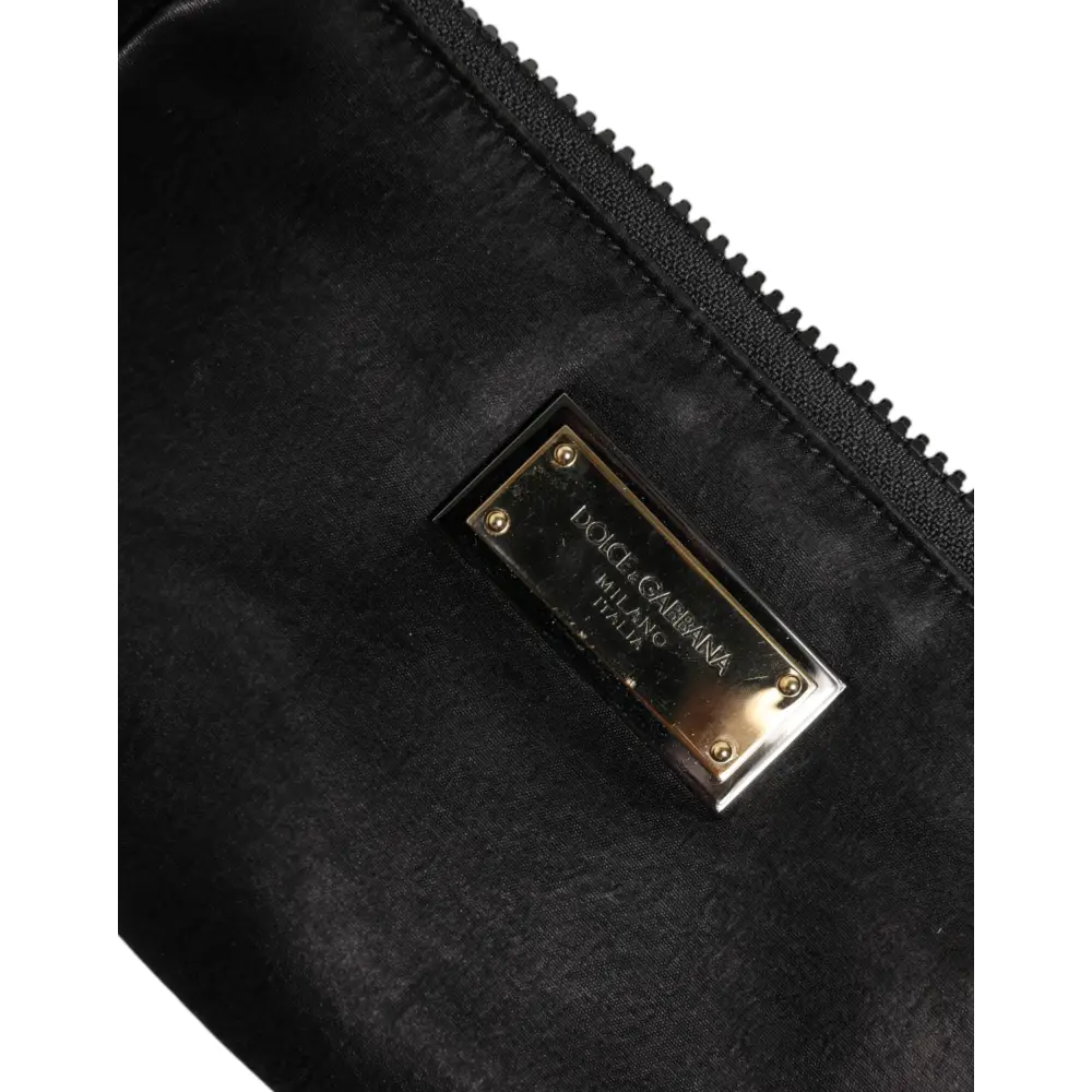 Dolce & Gabbana Schwarzes Nylon Logo Plaque Schlüsselanhänger Tasche Clutch
