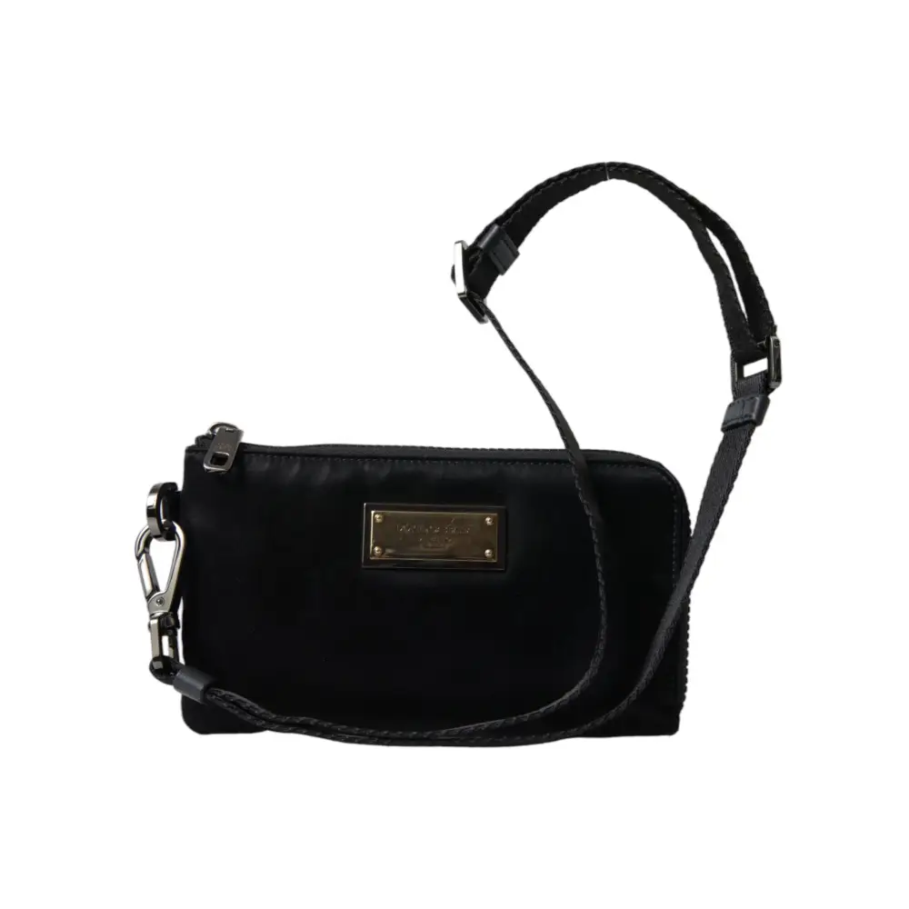 Dolce & Gabbana Schwarzes Nylon Logo Plaque Schlüsselanhänger Tasche Clutch