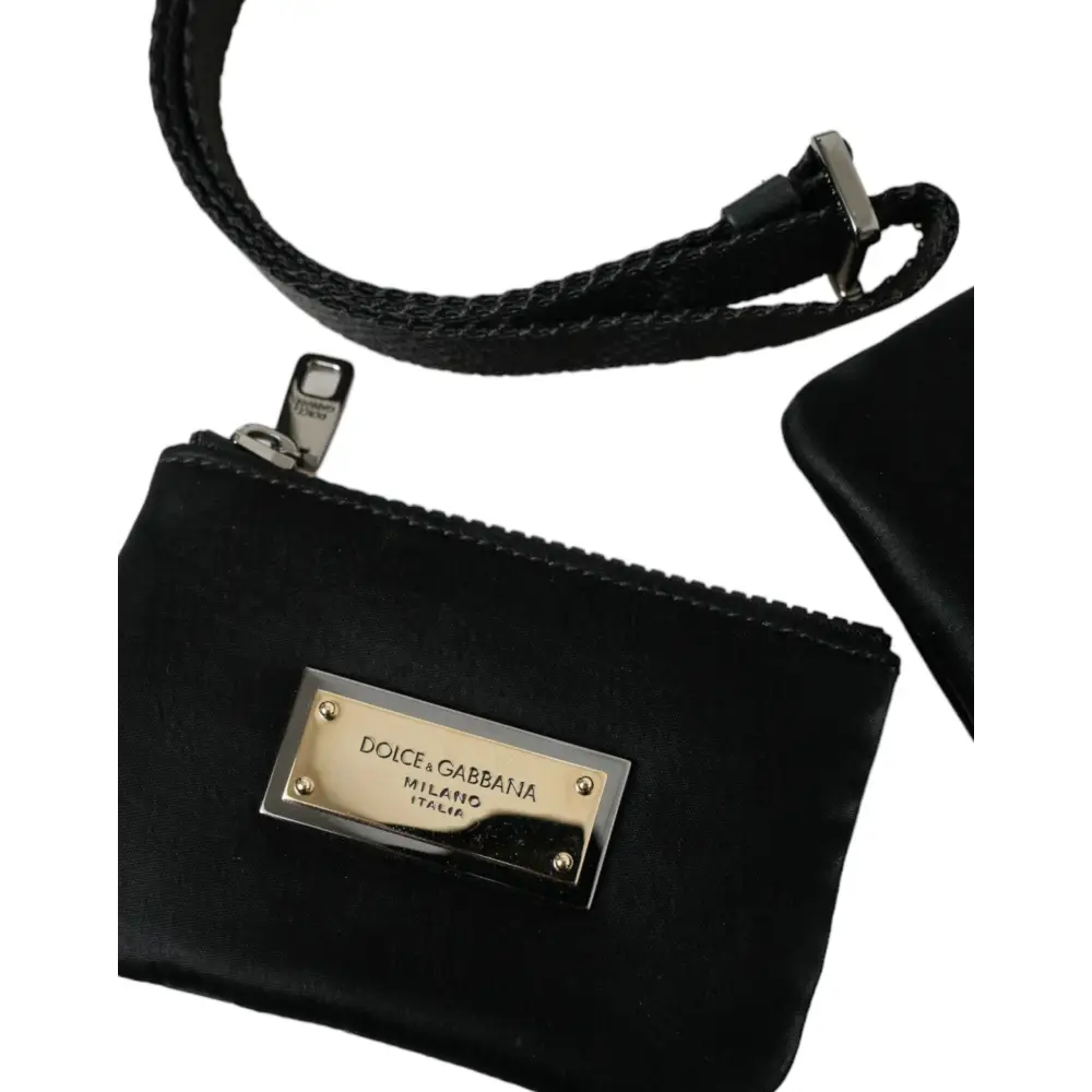 Dolce & Gabbana Schwarzes Nylon Logo Plaque Schlüsselanhänger Tasche Clutch