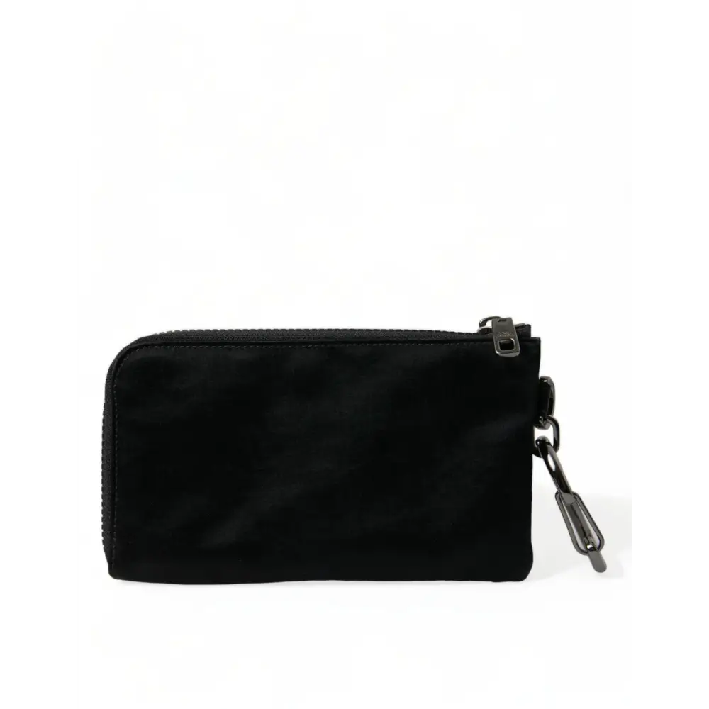 Dolce & Gabbana Schwarzes Nylon Logo Plaque Schlüsselanhänger Tasche Clutch