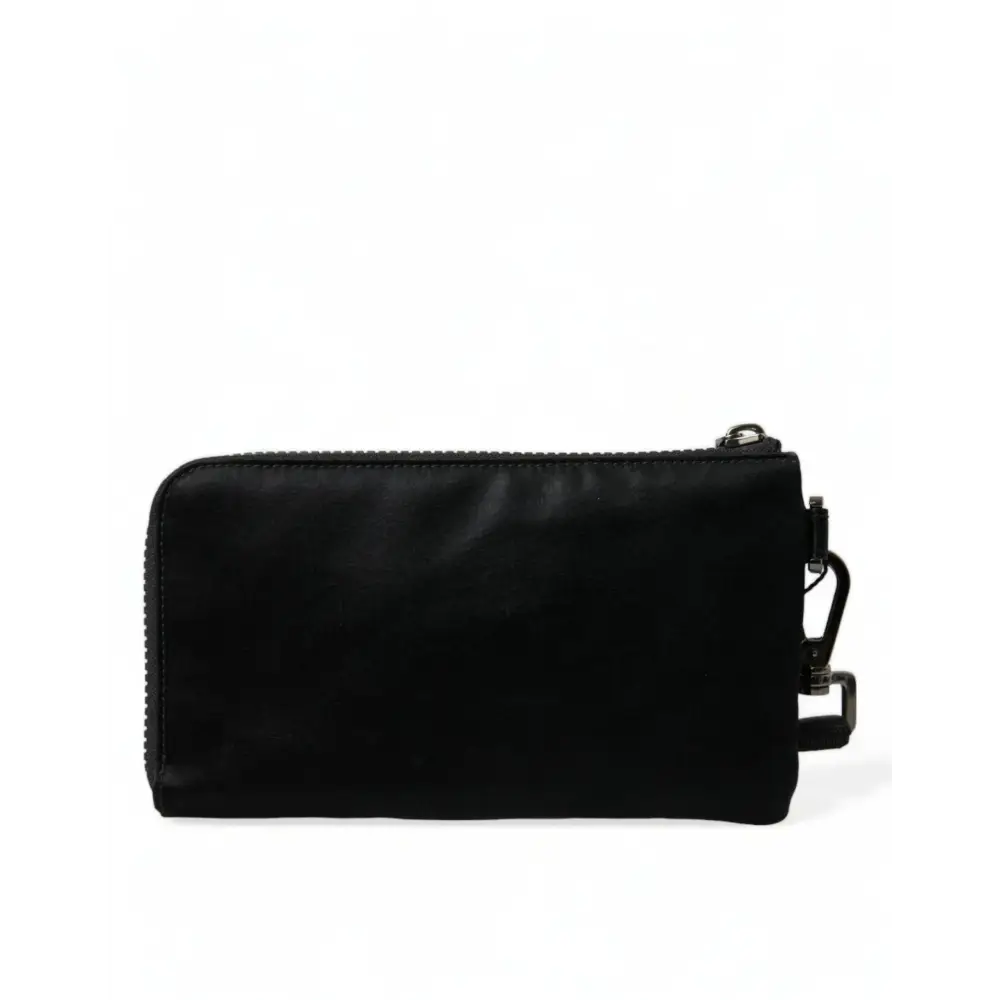 Dolce & Gabbana Schwarzes Nylon Logo Plaque Schlüsselanhänger Tasche Clutch
