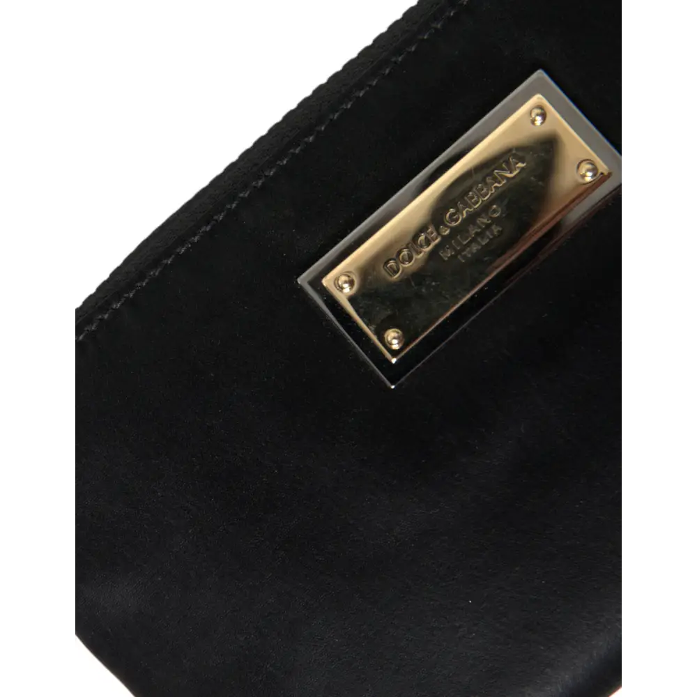 Dolce & Gabbana Schwarzes Nylon Logo Plaque Schlüsselanhänger Tasche Clutch
