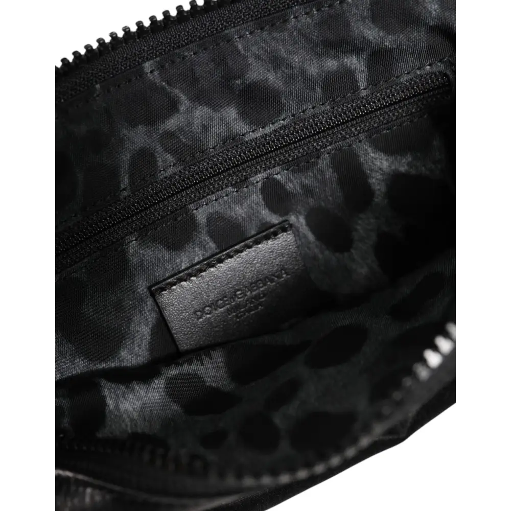 Dolce & Gabbana Schwarzes Nylon Logo Plaque Schlüsselanhänger Tasche Clutch