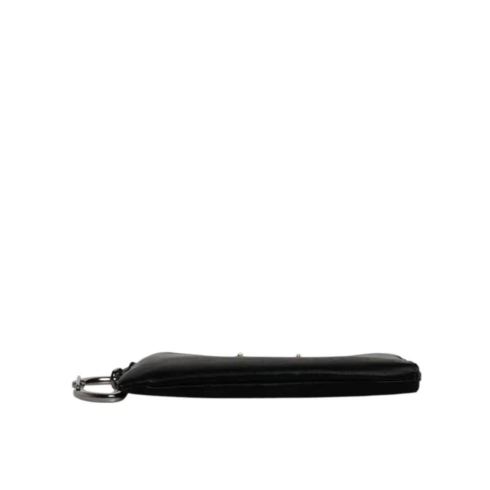 Dolce & Gabbana Schwarzes Nylon Logo Plaque Schlüsselanhänger Tasche Clutch