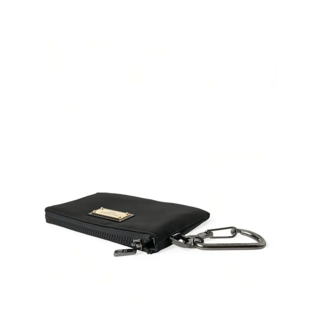Dolce & Gabbana Schwarzes Nylon Logo Plaque Schlüsselanhänger Tasche Clutch