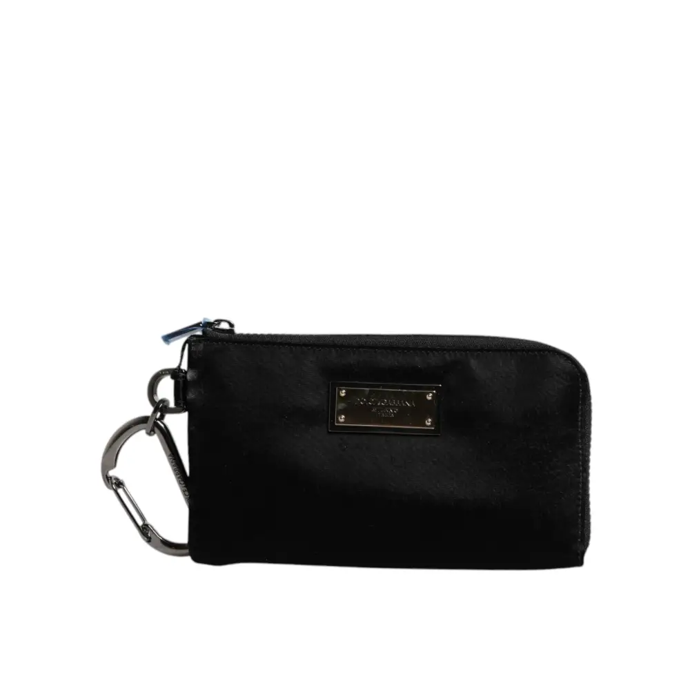 Dolce & Gabbana Schwarzes Nylon Logo Plaque Schlüsselanhänger Tasche Clutch