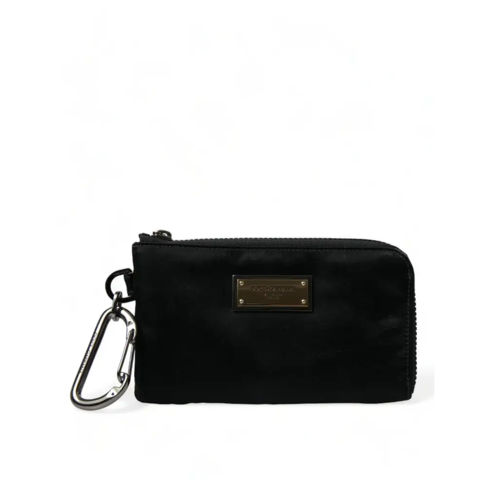 Dolce & Gabbana Schwarzes Nylon Logo Plaque Schlüsselanhänger Tasche Clutch