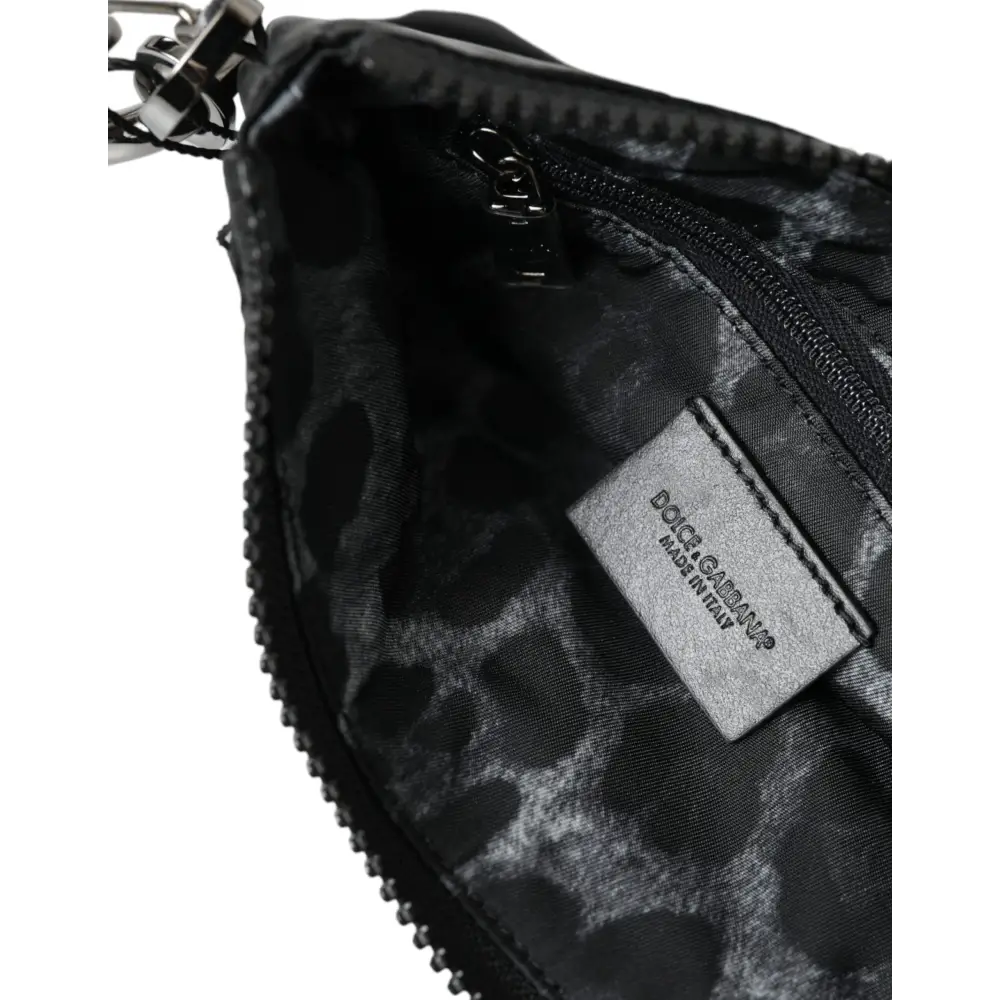 Dolce & Gabbana Schwarzes Nylon Logo Plaque Schlüsselanhänger Tasche Clutch