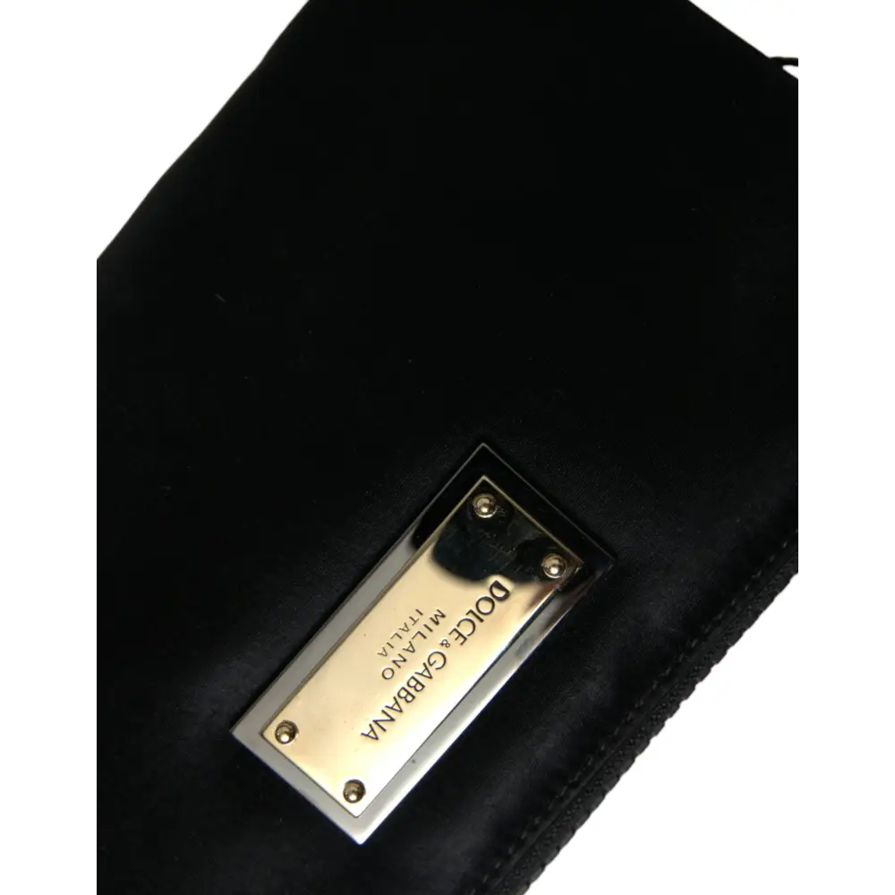 Dolce & Gabbana Schwarzes Nylon Logo Plaque Schlüsselanhänger Tasche Clutch