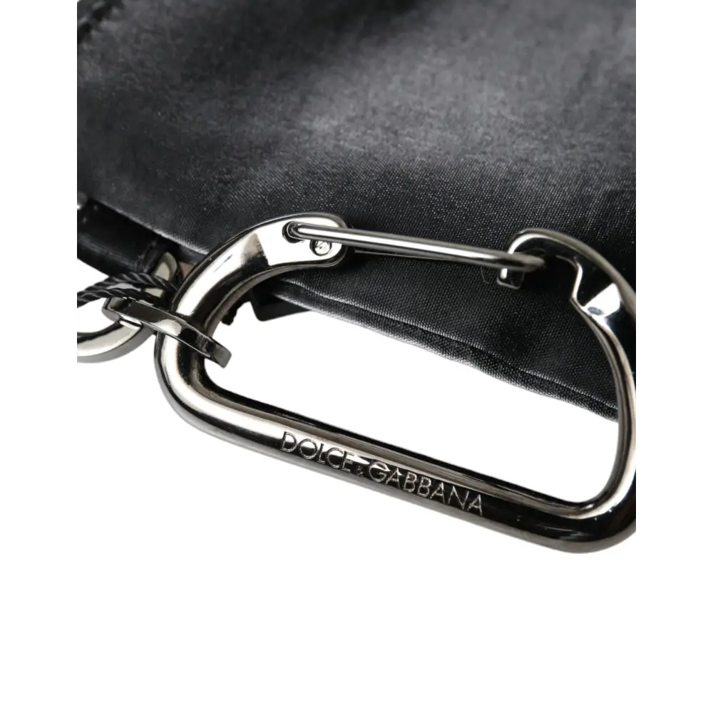 Dolce & Gabbana Schwarzes Nylon Logo Plaque Schlüsselanhänger Tasche Clutch