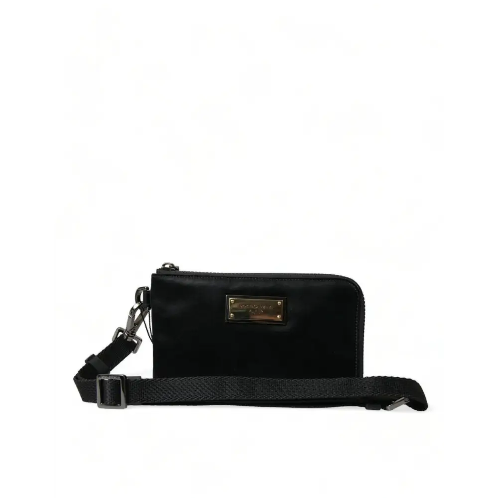 Dolce & Gabbana Schwarzes Nylon Logo Plaque Schlüsselanhänger Tasche Clutch