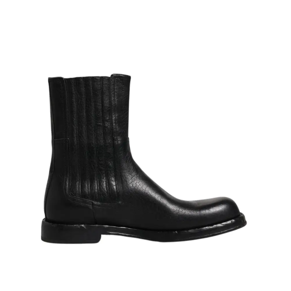 Dolce & Gabbana Schwarzes Pferd Leder Mid Calf Stiefel Schuhe - EU45/US12