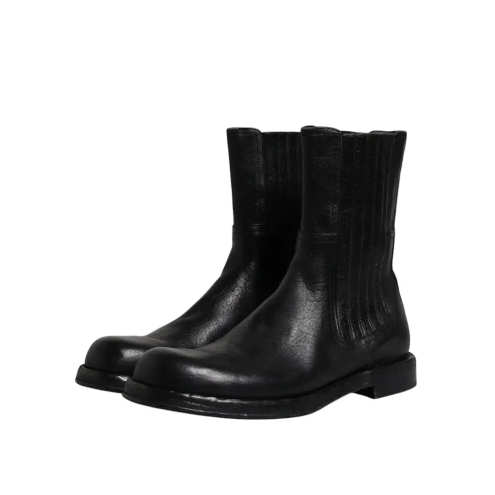 Dolce & Gabbana Schwarzes Pferd Leder Mid Calf Stiefel Schuhe - EU45/US12
