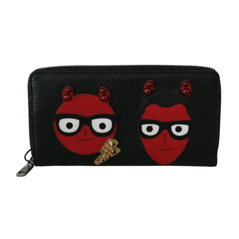 Dolce & Gabbana Schwarzes rotes Leder #DGFAMILY Zipper Continental Geldbörse