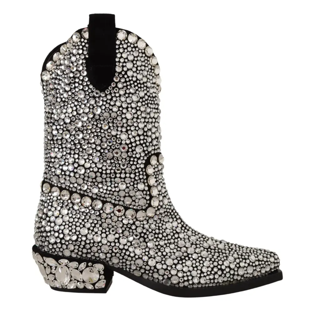 Dolce & Gabbana Schwarzes Wildleder Strass Kristall Cowgirl Stiefel - EU35/US4.5
