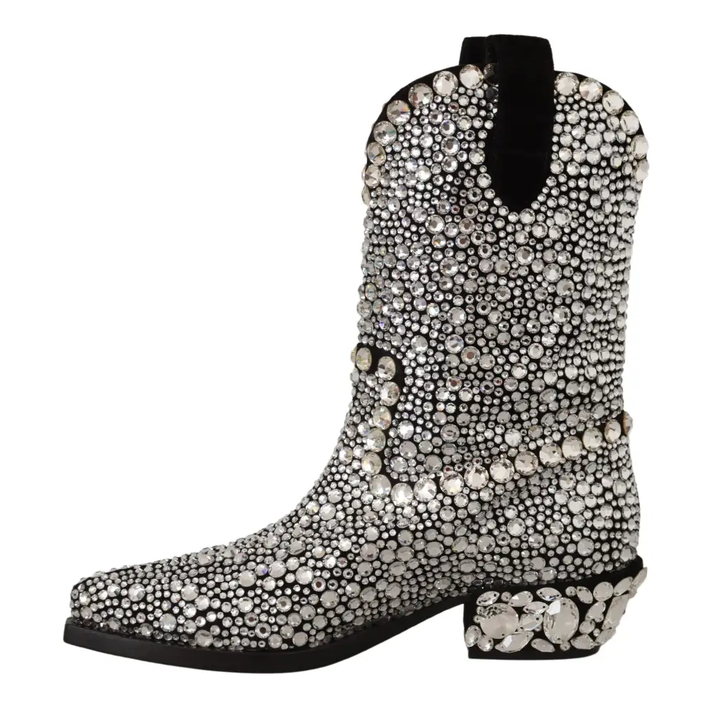 Dolce & Gabbana Schwarzes Wildleder Strass Kristall Cowgirl Stiefel - EU35/US4.5