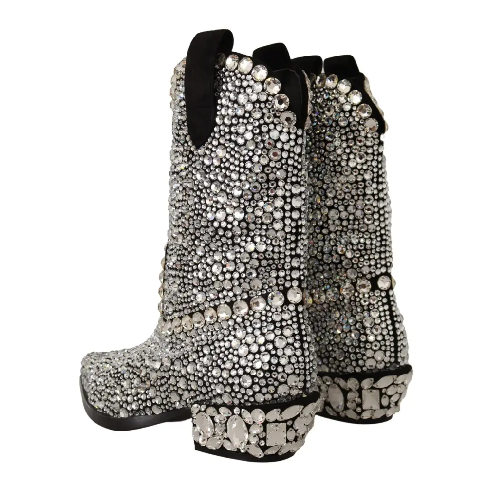 Dolce & Gabbana Schwarzes Wildleder Strass Kristall Cowgirl Stiefel - EU35/US4.5