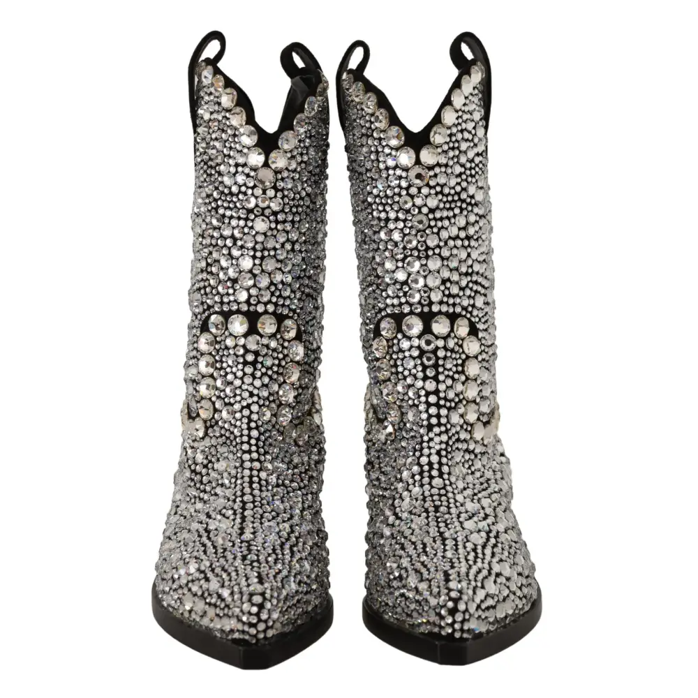 Dolce & Gabbana Schwarzes Wildleder Strass Kristall Cowgirl Stiefel - EU35/US4.5