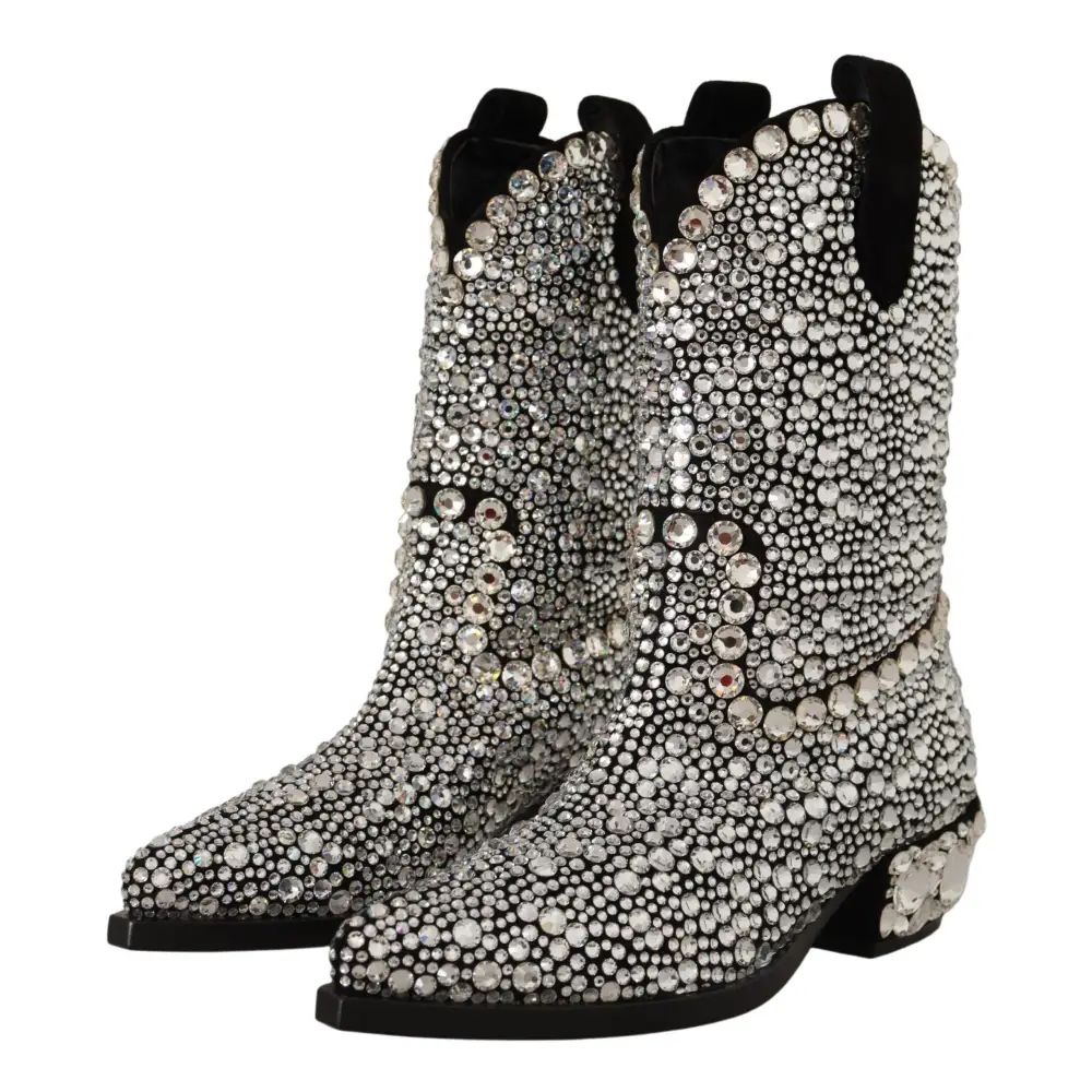 Dolce & Gabbana Schwarzes Wildleder Strass Kristall Cowgirl Stiefel - EU35/US4.5