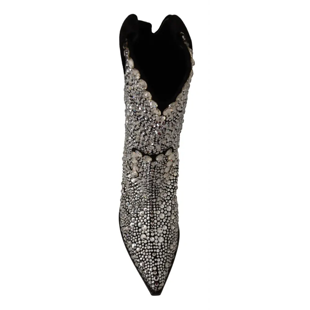 Dolce & Gabbana Schwarzes Wildleder Strass Kristall Cowgirl Stiefel - EU35/US4.5