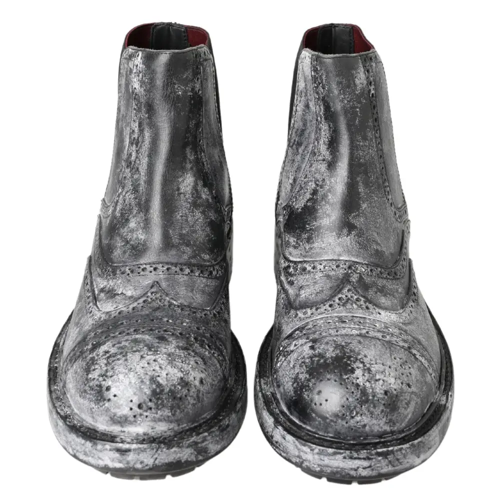 Dolce & Gabbana Schwarzgraue Lederstiefeletten