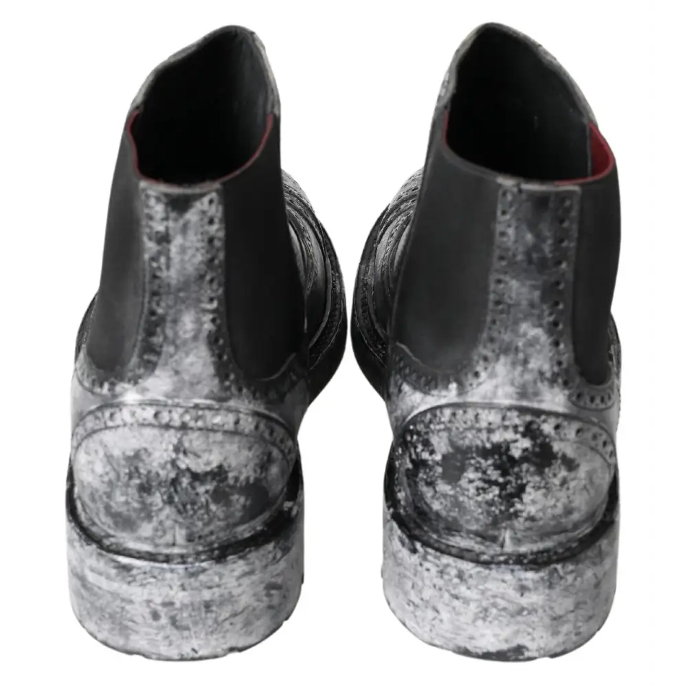 Dolce & Gabbana Schwarzgraue Lederstiefeletten