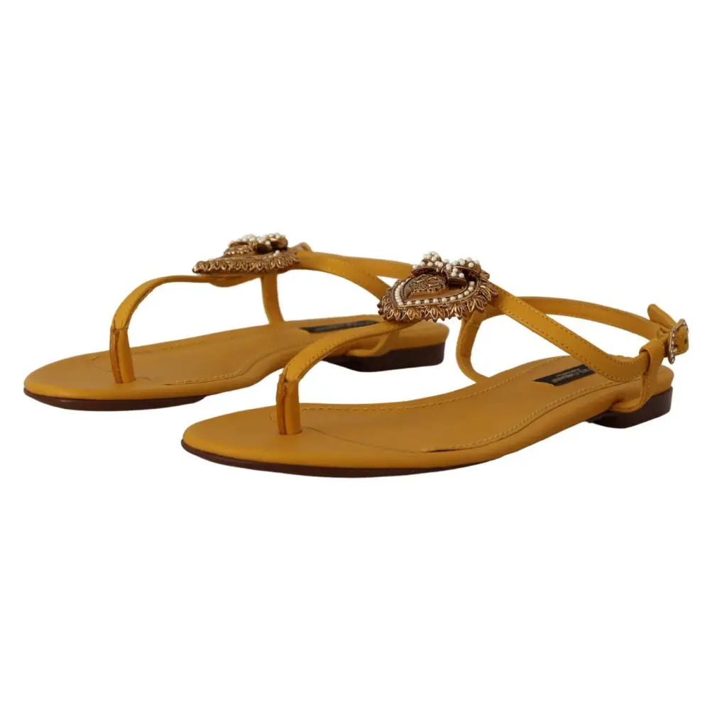 Dolce & Gabbana Senf Leder Devotion Flats Sandalen Schuhe - EU35/US4.5
